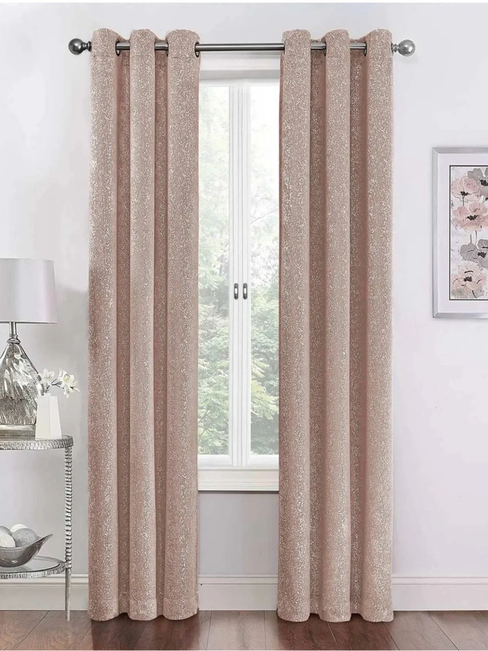 Pair of 37 x 96 Curtain Panels in Blush with Sparkle Accents